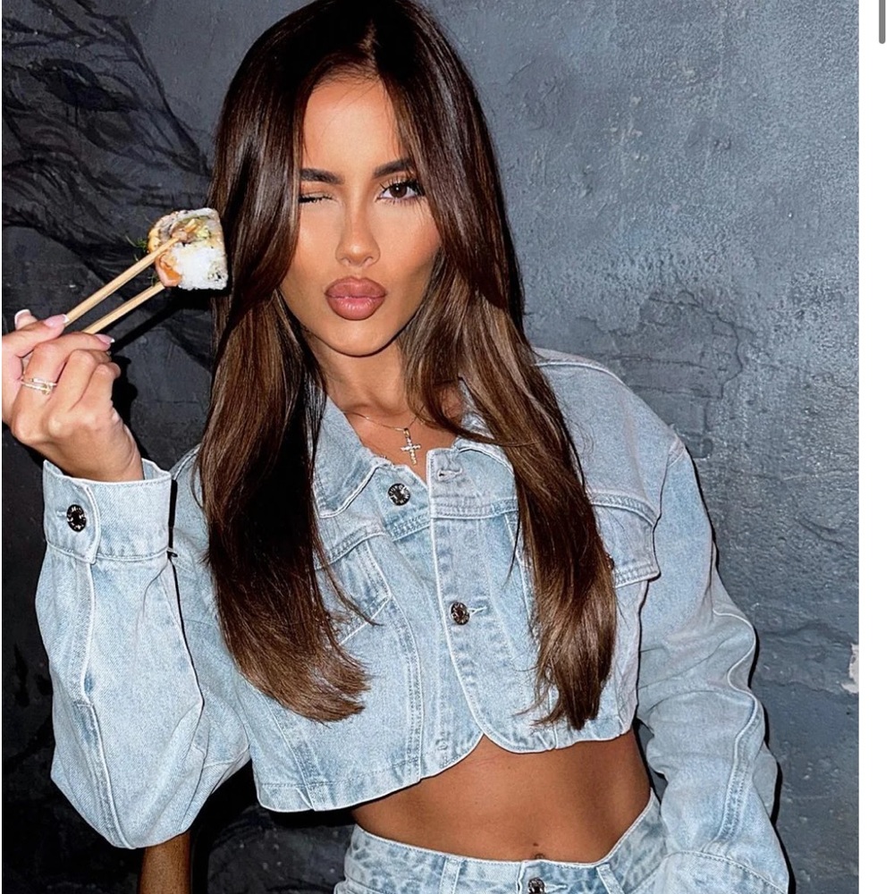 White Fox Boutique Acid Wash Denim Jacket Cropped